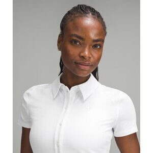 LULULEMON White Quick Dry Short-Sleeve Polo Shirt Women's Size 4 Small Collared